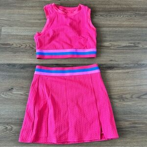 Beach Riot Sport Gwen Top & Shore Skirt Skort Set Tennis Cable Knit Pink Medium